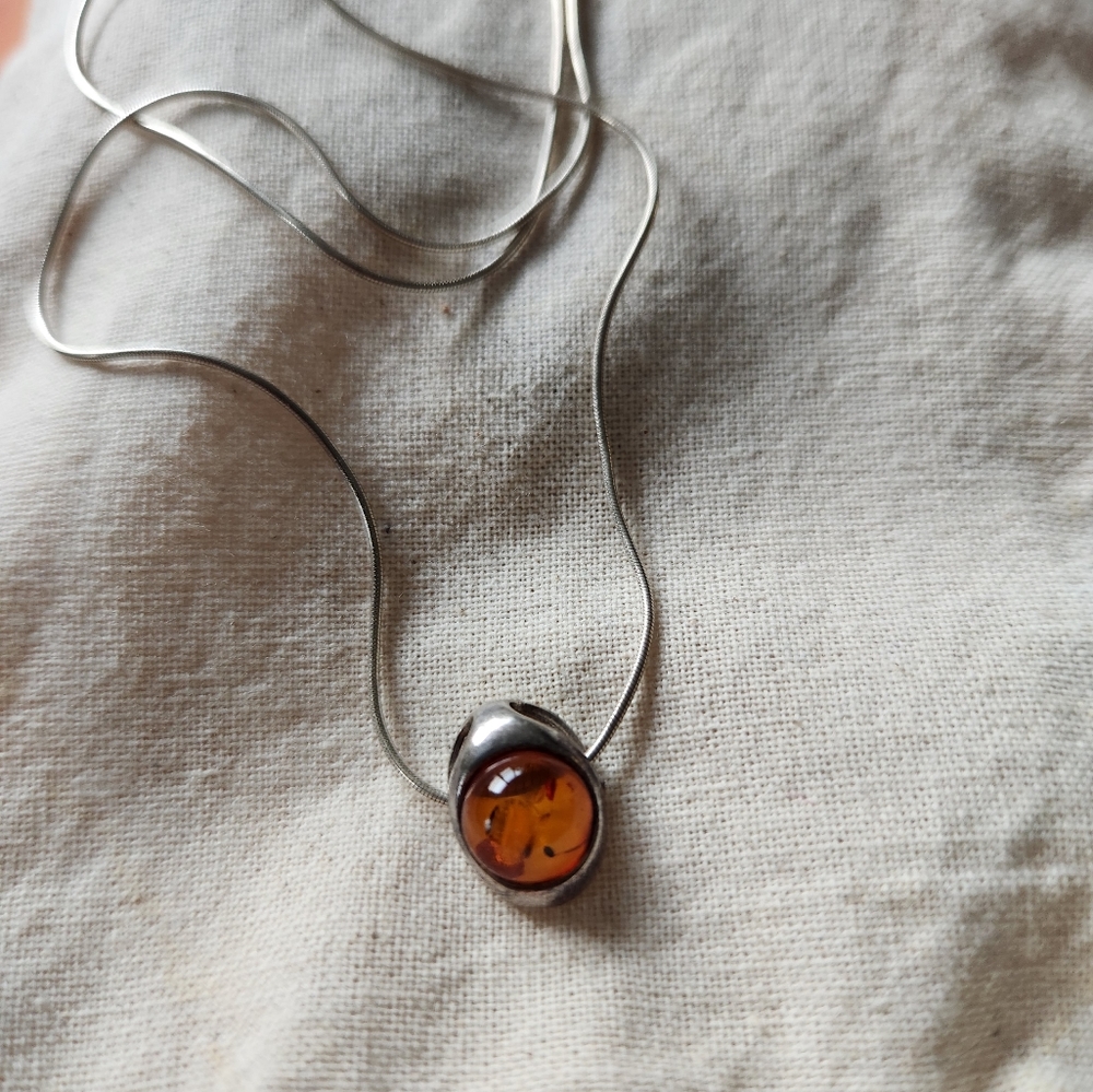 Amber and Sterling Silver Italian necklace